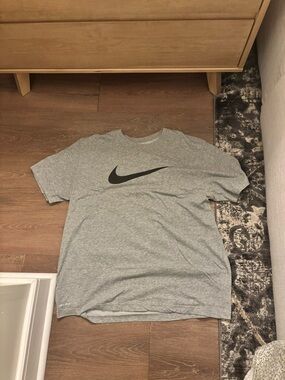 Nike Gray Dri-FIT Crewneck T-Shirt with Black Swoosh